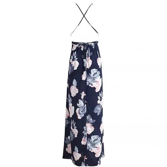 SIMPLEE Women Backless V Neck Floral Split Maxi Dress, Size M boho beach stretch - Picture 4 of 9